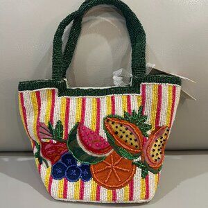 Handcrafted in India Beaded Bag Fruit Salad Striped Mini Tote NWT